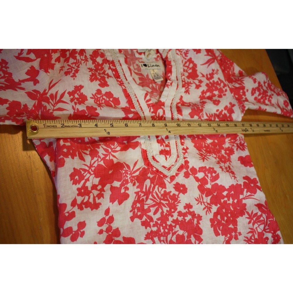 Malvin I Love Linen Blouse Womens Size Small Pink White Mandarin Trim Detail Top - Picture 10 of 15